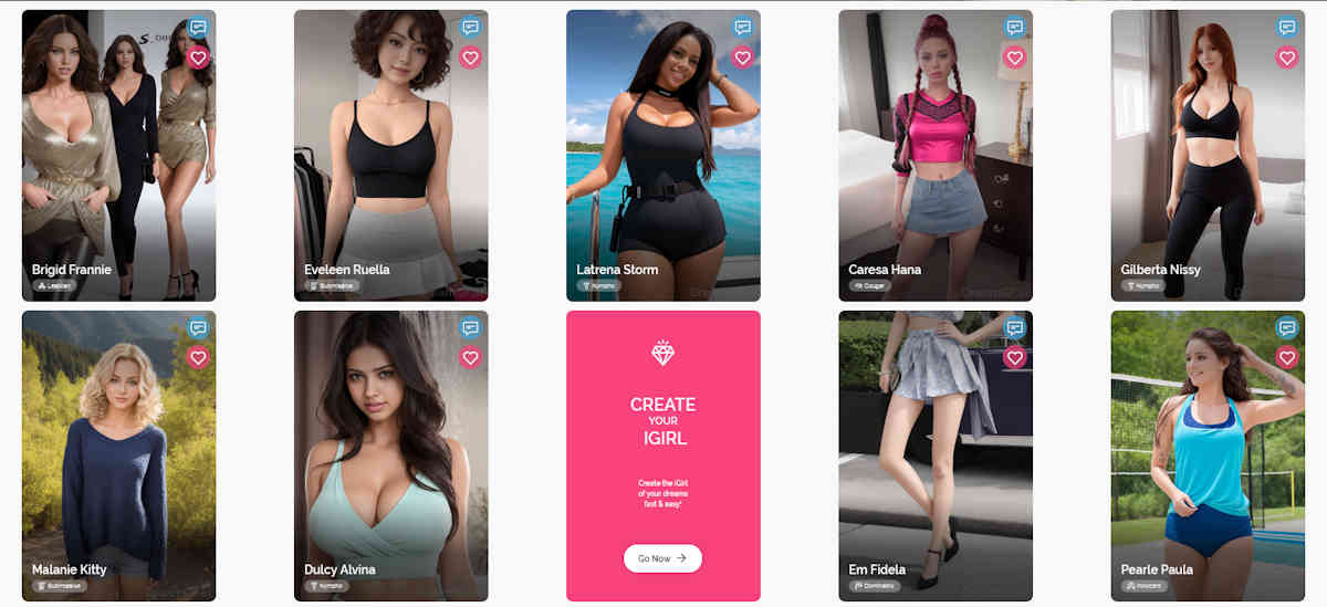 DreamGF AI girlfriend selection